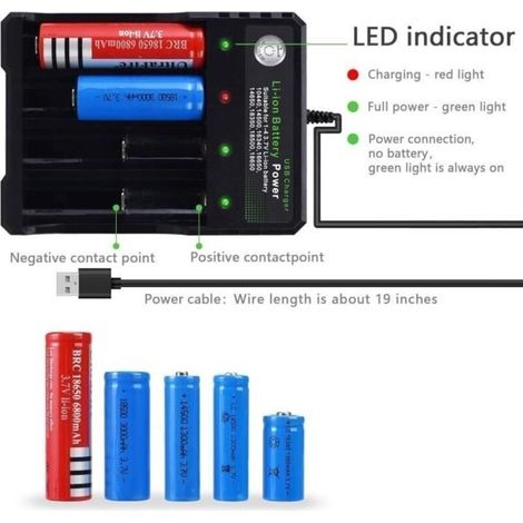 Chargeur de Batterie 18650, Chargeur de Piles Universel 4 Emplacements avec Ecran LCD pour Batterie Rechargeable Li-ION 3,7 V A97