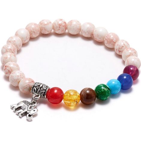 Bracelet Yoga Balance, bracelet extensible en imitation turquoise avec pierre colorée éléphant tortue 7 mm (1/3)