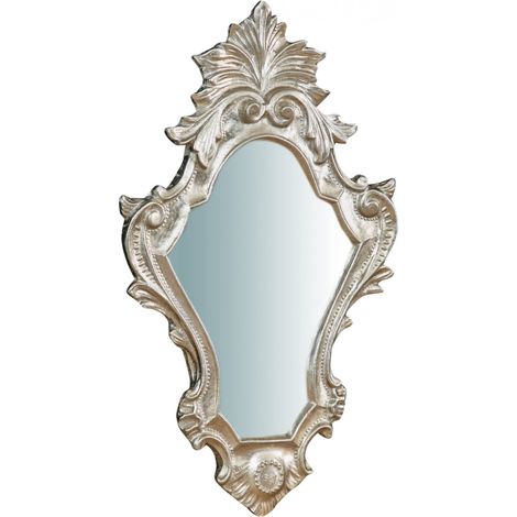 Miroir Mural en Bois, 41 x 3 x 25 cm, Finition Feuille Argent Antique