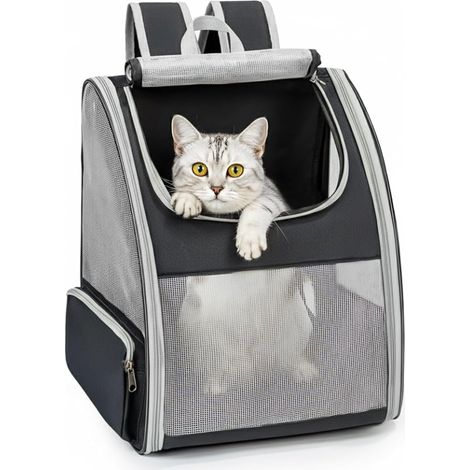 Cat and Dog Backpack for Small Dogs and Cats Foldable Dog Backpack with Mesh Windows on Sides for Travel and Hiking Grey (1/5)