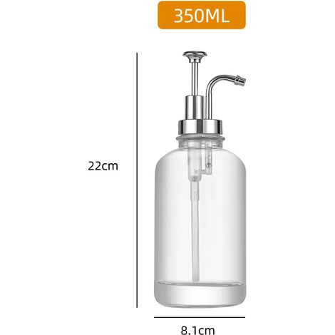 Flacon en verre rond de 350 ml avec pompe pour gel hydroalcoolique, savon liquide, lotion ou gel douche. Flacon de rangement nordique pour salle de bain. (1/5)