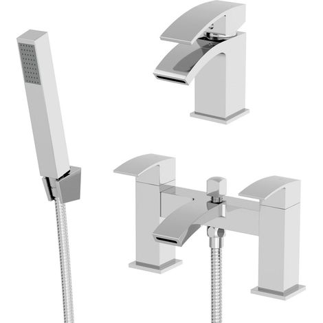 Bathroom Mono Basin Sink Bath Shower Mixer Tap Set Showerhead (1/6)
