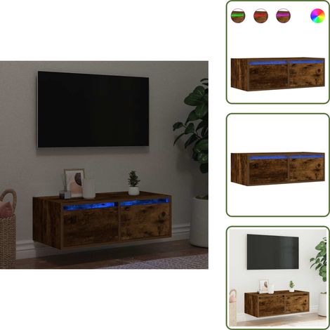 TV-Schrank mit LED-Leuchten Räuchereiche 75x35,5x25 cm - TV-Schrank - TV-Schränke - HiFi-Schrank - Medienschrank (1/5)