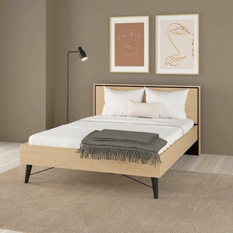 Dmora - Cama plaza y media Dalee, Sommier para dormitorio, Estructura de cama, Estructura del sostenedor del colchón, 206x153 h91 cm, Roble claro (1/5)