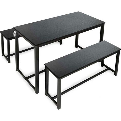 SET TAVOLO CON 2 PANCHE IN LEGNO120X60X74 CM NERO (1/2)
