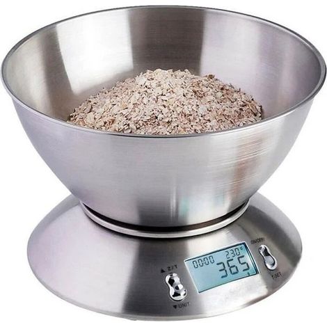 Balance de cuisine numérique en acier inoxydable avec bol amovible de 2,15 L, capacité de 5 kg, capteur de température, accessoires pour la cuisine et le barbecue (1/4)