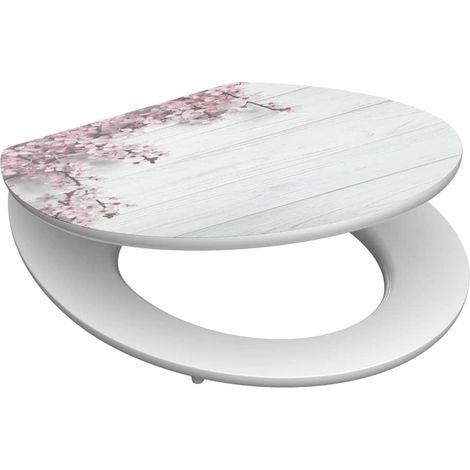 SCHÜTTE Sedile WC FLOWERS con abbassamento automatico in legno, design coperchio WC con portata di 175 kg, sedile WC con occhiali, coperchio per WC, anima in legno MDF con motivo (1/4)