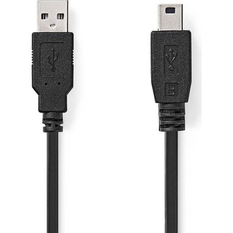 Nedis USB-Kabel / USB 2.0 / USB-A Stecker / USB Mini-B 5 pin Stecker / 480 Mbps / Vernickelt / 1.00 m / Rund / PVC / Schwarz / Box