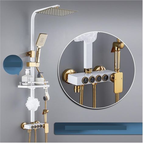 Ensemble de douche mitigeur thermostatique intelli Système de douche de salle de bain Ensemble de douche thermostatique à bouton noir en cuivre Douche de pluie à main pressurisée à 4 vitesses ( Color (1/5)