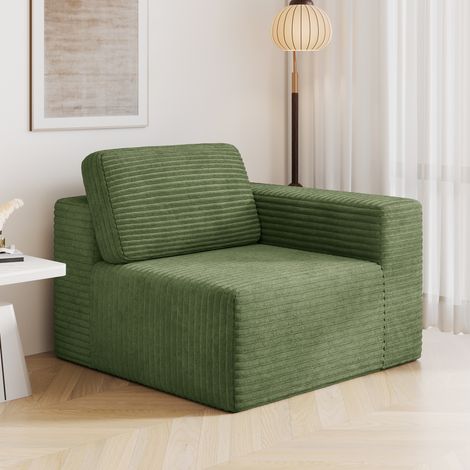 Modulares Cord-Sofamodul – rechtsseitig, komfortabel mit hochelastischem Schaumstoff, 101 x 101 x 82 cm, Grün