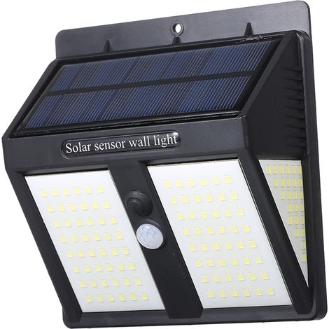 DC 5,5 V, 20 W, 100 LEDs, dreiseitige Solar-Wandleuchte mit PIR-Bewegungsmelder, Infrarot-Induktor-Detektor, empfindlicher Lichtsteuerung, IP65 wasserdicht, integriertem 2200-mAh-Hochleistungsakku. (1/5)