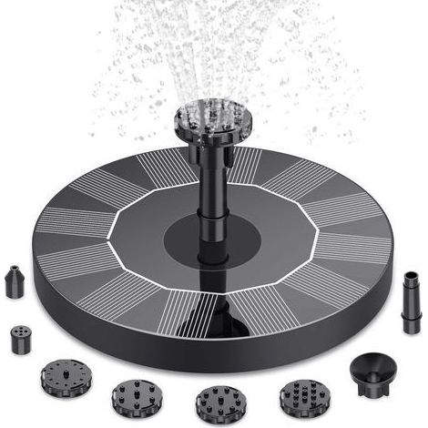 Fontaine solaire flottante pour jardins - avec pompe à eau et 6 buses, idéale pour les bassins, les abreuvoirs à oiseaux et les aquariums. (1/4)