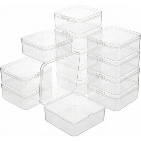 Lot de 12 Petite Boîtes de Rangement avec Couvercle, Boite Plastique Carrés en Plastique pour Perles, Bijoux et Articles d'Artisanat - 95 x 95 x 35 mm (1/5)