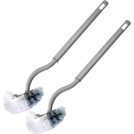 Brosse de toilette au design incurvé, nettoyage en profondeur sous les rebords, brosse de toilette compacte et pratique pour salle de bain, lot de 2 (gris)-AquaForge (1/5)
