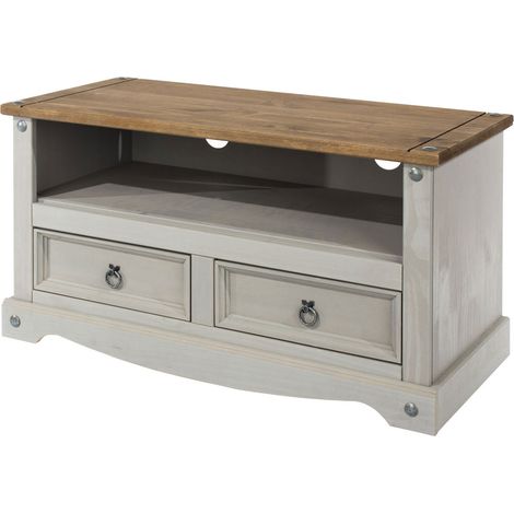Meuble TV 2 tiroirs et 1 niche 95x43,5x51 cm gris et naturel - SERGO