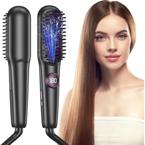 Brosse Lissante Ionique, Brosse Lissante pour Cheveux, Lisseur Cheveux, Fer à lisser Négatifs Ions, 9 Réglages de Température, 140℃-220℃, Écran LCD, Anti-BrûLure, Chauffe Rapide (1/5)
