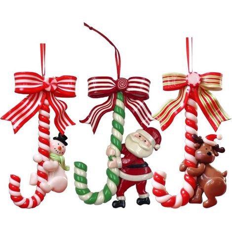 pièces ornements de canne de bonbon de noël, décor de noël suspendu faux bonbons décorations d'arbre de noël, canne de bonbon de bonhomme de neige de père noël