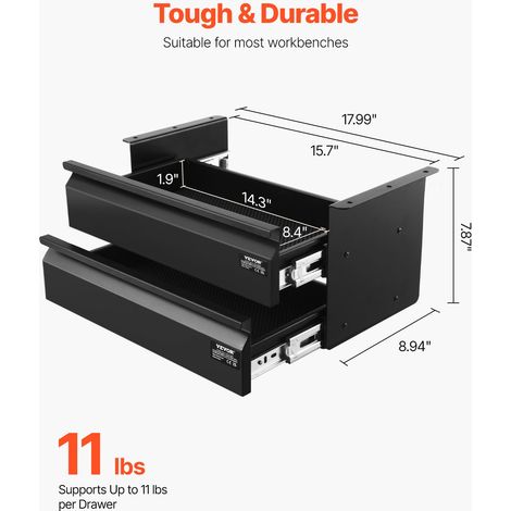 Tiroir Coulissant sous Bureau, 457x227x200 mm, Tiroir Organisateur de Rangement sous Bureau Caché à 2 Couches, Capacité de Charge 5… (1/5)