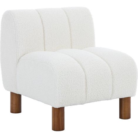 Children's armchair with rounded legs in rubberwood and boucle fabric, white 46x55x52.5 cm - Angel Kids