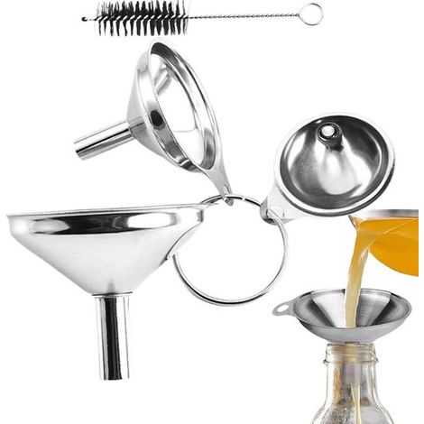Embudo de acero inoxidable, embudos metálicos para llenar botellas, líquidos, ingredientes de mermelada y polvos (1/5)