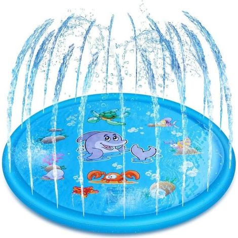 Tapis de Jet d'eau pour Enfants, 170cm Tapis D'arrosage Jeux d'eau Tapis de Pulvérisation d'eau Sprinkler Splash Pad, Jouets d'arrosage d'été Exterieur Piscine pour Enfant Adult Chien (Bleu, ∅ 170cm) (1/5)