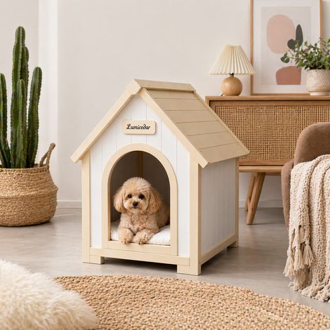Maison d'intérieur pour chien en bois, maison pour chat en bois massif FSC® pour petits animaux, abri pour animal style scandinave, mobilier pour animaux en bois massif FSC® (1/5)