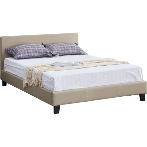 Lit 2 places MELBOURNE simili cuir TAUPE 160x200 cm avec sommier intégré (1/5)