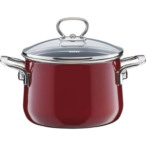 Riess Fleischtopf mit Glasdeckel Ø16cm 2,0 Liter Emaille Nouvelle Rosso extra stark (1/2)