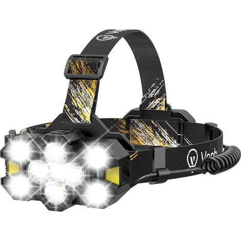 Lampe frontale rechargeable, 25 000 lumens élevés, 11 LED, 12 modes, détecteur de mouvement, lampe frontale étanche pour l'extérieur, la chasse, le camping, cadeaux pour Thanksgiving, pour homme,