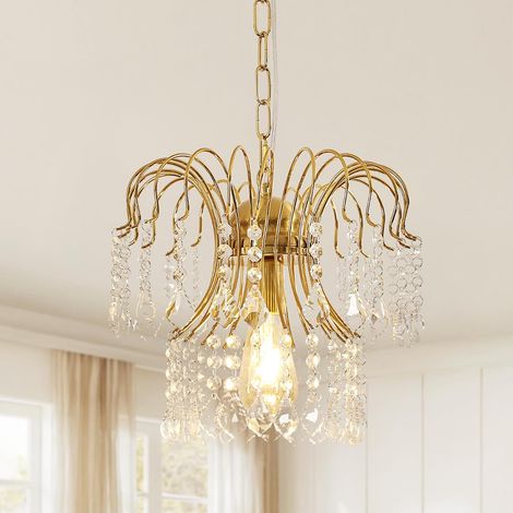 COMELY Lustre Suspendu Cristal Moderne, Doré, Chaîne 120 cm, Douille E27, Lumière Éclatante, Pour Salle à Manger, Salon, Décor Élégant (1/5)