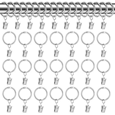 Anneaux de rideaux, 30 anneaux de rideaux à pinces, anneaux de rideaux à pinces de 32 mm, crochets de rideaux argentés, anneaux de tringle à rideaux, crochets de rideaux à pinces en métal, crochets de (1/4)