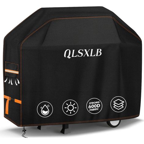 Housse Barbecue Exterieur, Oxford 600D Robuste Bache de Protection BBQ 165x71x122cm, Housse Plancha Gaz avec Bouche D'aération Anti-Vent/Anti-UV/Anti-l'eau/Anti-l'Humidité/Antipoussière Noir