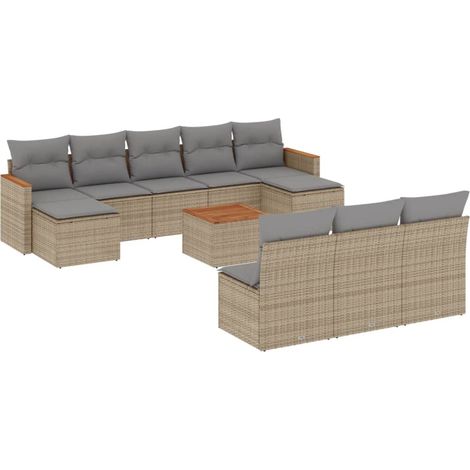 Maison Exclusive - Set de sofás de jardín 11pzas con cojines ratá (1/3)