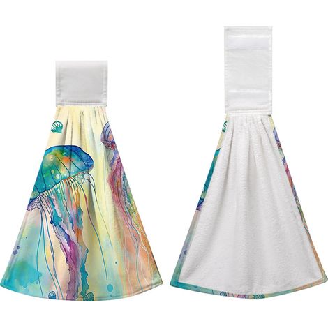 Lot de 2 torchons de cuisine avec anneau pour vaisselle, torchon pour bar à thé, salle de bain et maison - 48x32 cm