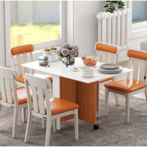 Klapptisch 120x80x73 cm Weiß aus Holzwerkstoff mit Rollen und klappbarer Tischplatte (1/5)