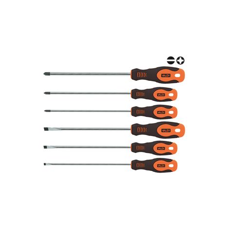 Jeu de 6 tournevis longs (3 plats + 3 cruciformes PH) 1463895 VALEX (1/3)