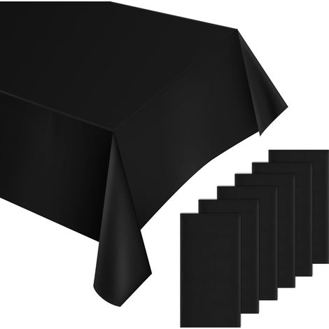 Juego de 6 manteles desechables negros, mantel desechable negro para fiestas, 137 x 274 cm, mantel rectangular, impermeable para catering, fiestas y cumpleaños. (1/5)