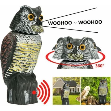 Effaroucheur d'oiseau réaliste avec tête rotative – Répulsif léger en plastique – Protection antiparasitaire pour jardin – Hibou décoratif