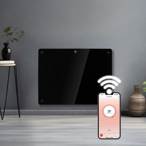 Futura Electric 1000W WIFI Glass Radiator Panel Heater Black Wall Mounted or Floor Standing Bathroom Safe, Timer and Thermostat (1/5)