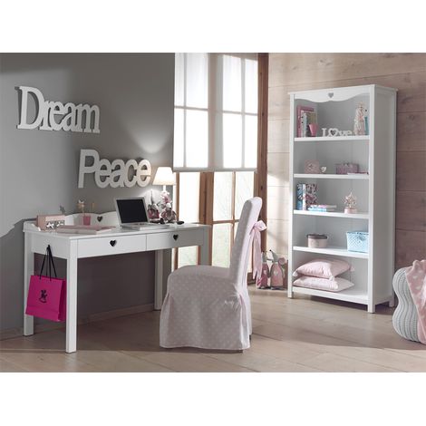 MILADY - Pack Bureau + Bibliothèque Motifs Coeurs Ajourés (1/4)