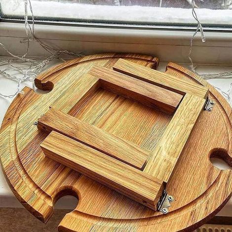 Table Pliante en Bois avec Porte-Vin, 2 en 1 Table de Pique-Nique Portable - Idéale pour Jardin, Plage, Camping (1/4)
