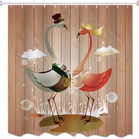 Couple Oiseaux Planches en Bois Plancher Imprimer Rideaux De Bain Résistant À La Moisissure Imperméable À l'eau pour Accessoires180x180 cm