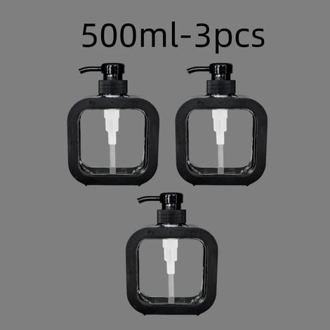 (Noir - 500 ml - Lot de 3) Distributeurs de savon de salle de bain rechargeables pour lotion, shampoing et gel douche, flacon pompe de voyage vide (1/5)