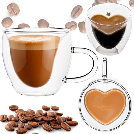 1 pièce Verre thermique à double fond, tasse à café/thé, 220 ml, cœur décoratif, avec poignée ergonomique (1/5)