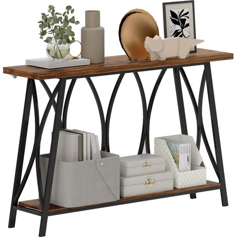 HOMCOM Console Table, Industrial Narrow Sofa Table with 2 Tiers, Metal Frame