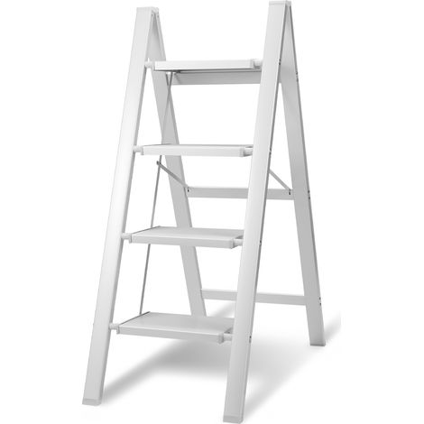 SWANEW Scala doppia,Scala in lega di alluminio portata 150kg - 3 gradini bianco, circa 110 cm (1/5)