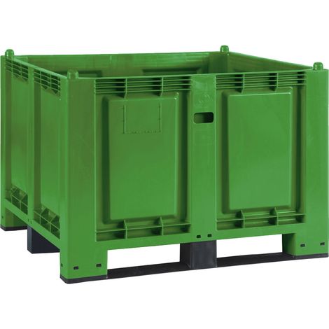 BRB Palettenbox mit 3 Kufen, LxBxH 1200x800x850 mm, grün, Boden/Wände geschlossen, Tragkraft 500 kg (1/2)
