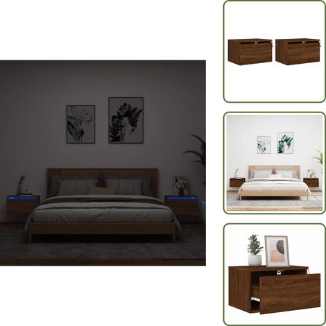 Tables de chevet murales avec lumières LED 2 pcs chêne marron - Table De Chevet Murale - Meuble Mural - Éclairage Led - Rangement Mural - Luminaire Décoratif (1/5)