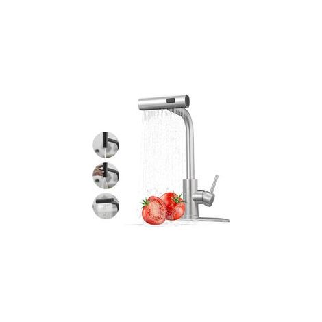 Robinet de cuisine extensible, robinet cascade, robinet de cuisine commercial en acier inoxydable, robinet d'évier de cuisine à trois fonctions. (1/5)