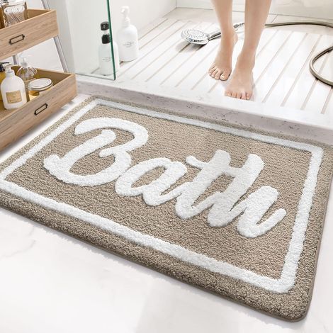 Alfombra de baño antideslizante, alfombra de baño de microfibra suave, alfombra de ducha que absorbe el agua, lavable a máquina, 50 x 80 cm – Beige (1/5)